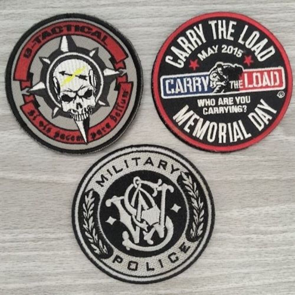 Lot of 3 Tactical Patches Military Police Carry The Load Memorial Day Skull 3.5"